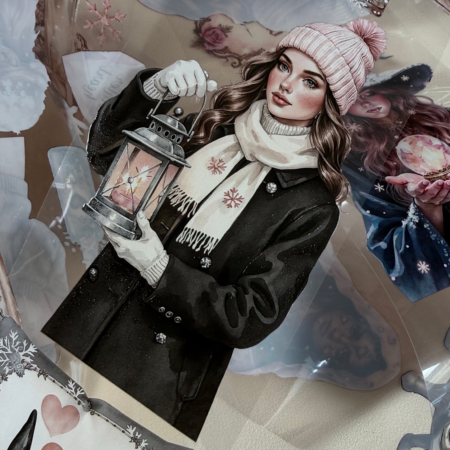 Winter Loving and  Rose Quartz Winter Witch PET 3D raised tape,one roll fashion, junk journal, scrapbooking,bullet journal, card making.