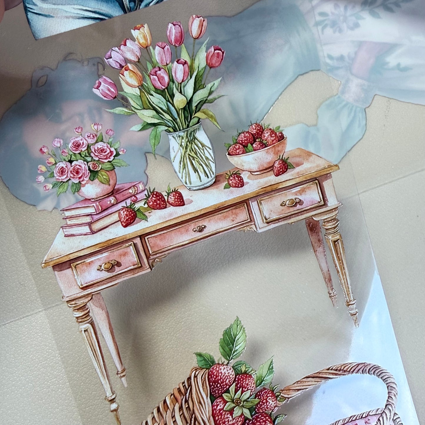 Rococo Spring Dreams and  Ginham Garden PET 3D raised tape,one roll fashion, junk journal, scrapbooking,bullet journal, card making.