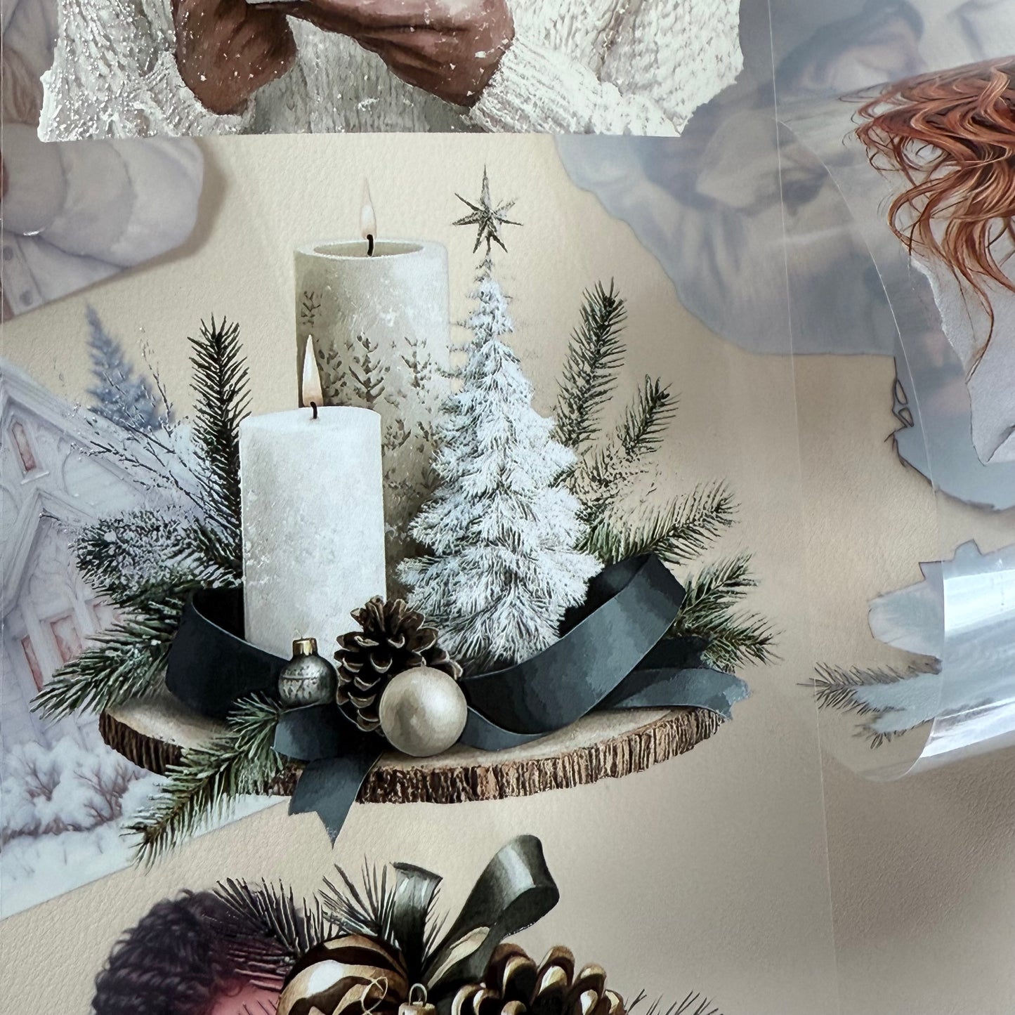 PET 3D raised Classy Old Money and White Luxe Crhistmas tape,one roll fashion, junk journal, scrapbooking,bullet journal, card making.