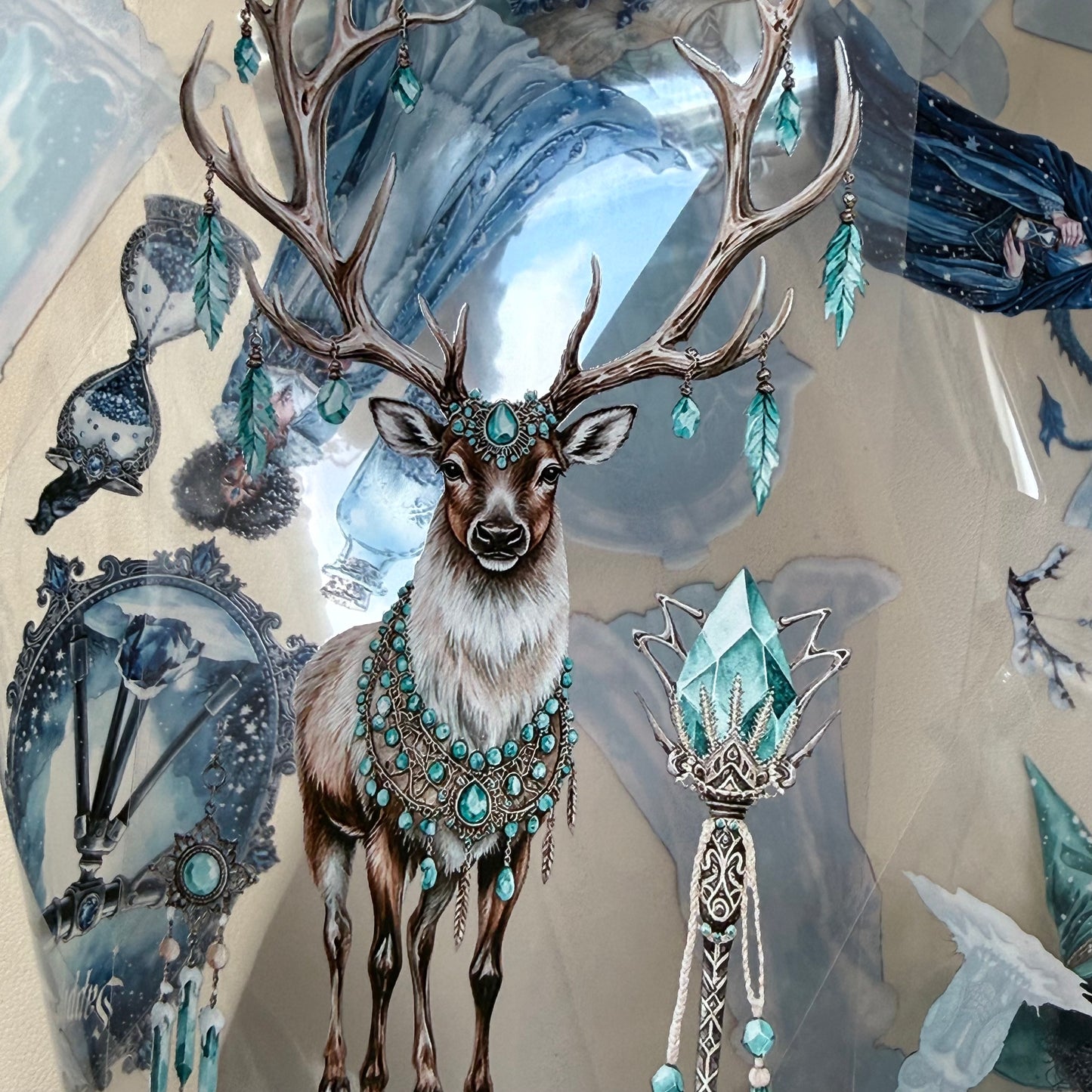 Turquoise Winter Witch and Sapphire Winter Witch PET 3D raised tape,one roll fashion, junk journal, scrapbooking,bullet journal, card making.