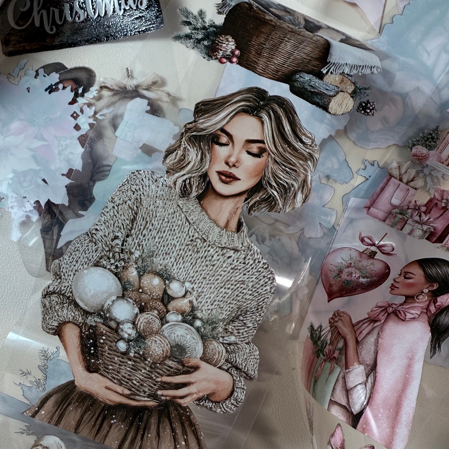 PET 3D raised Coquette and Farmhouse Christmas tape,one roll fashion, junk journal, scrapbooking,bullet journal, card making.