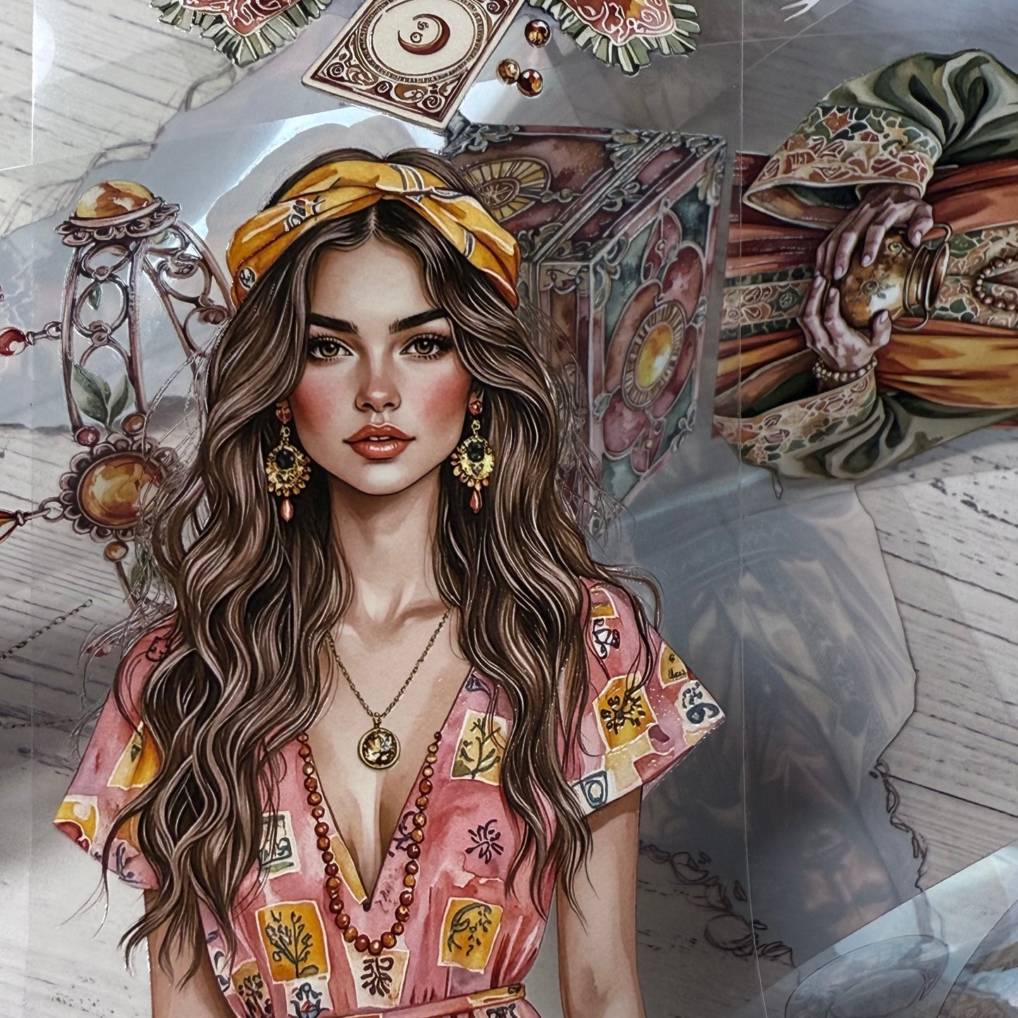 PET 3D raised Shadowhaven bohemian tarot and Windwhisper boho vale tape,one roll fashion, junk journal, scrapbooking,bullet journal, card making.