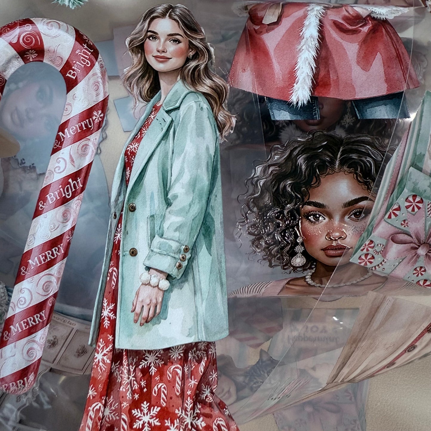 PET 3D raised Candy Cane Lane2 and Holiday Dreams tape,one roll fashion, junk journal, scrapbooking,bullet journal, card making.