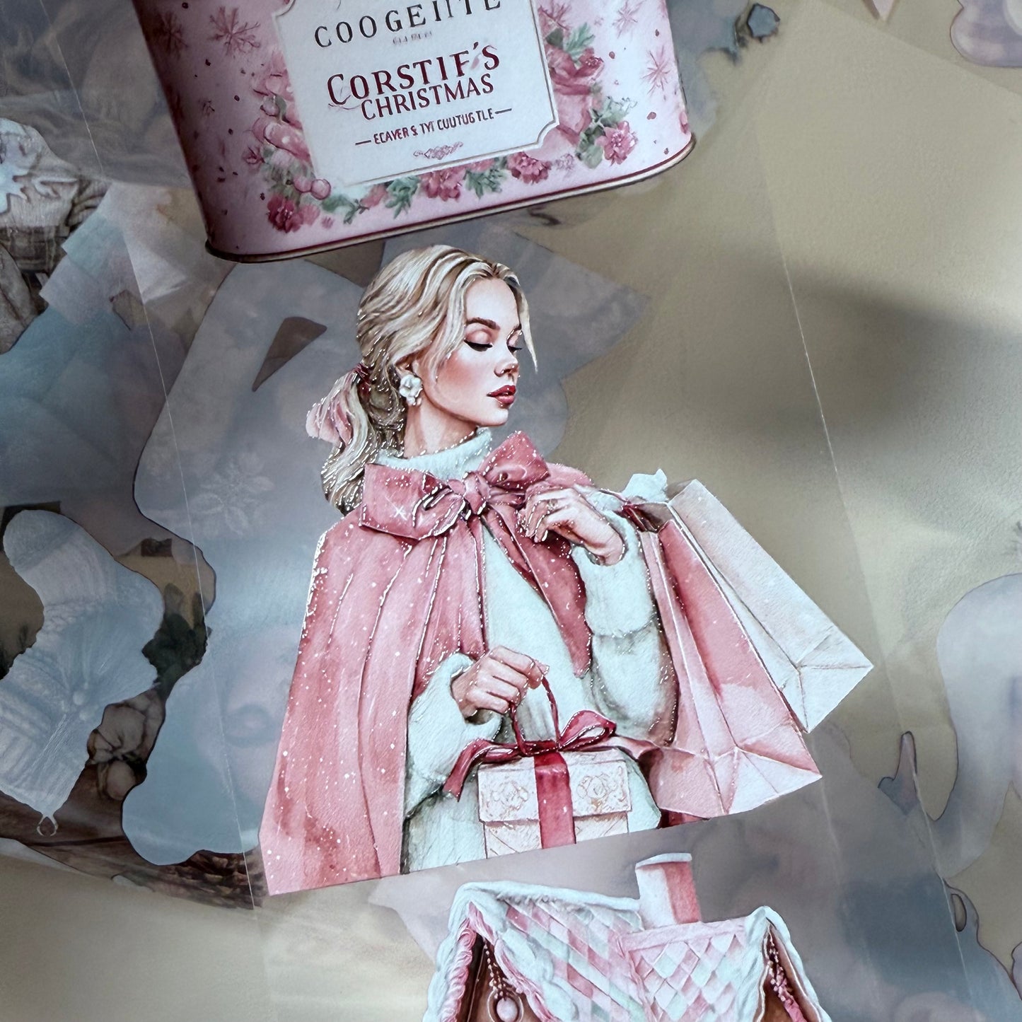 PET 3D raised Coquette and Farmhouse Christmas tape,one roll fashion, junk journal, scrapbooking,bullet journal, card making.