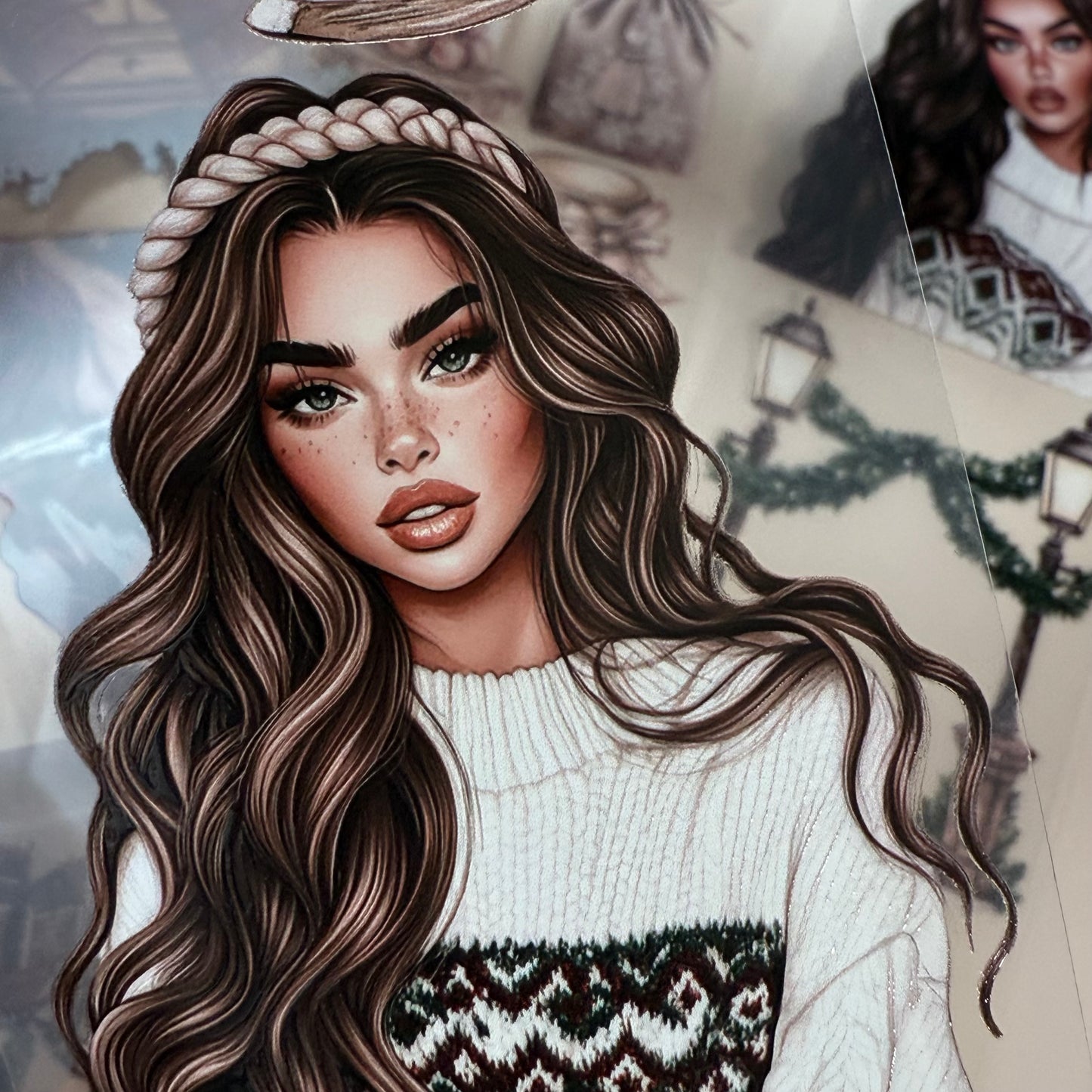 PET 3D raised Nordic Knit Winter and Champagne Christmas tape,one roll fashion, junk journal, scrapbooking,bullet journal, card making.