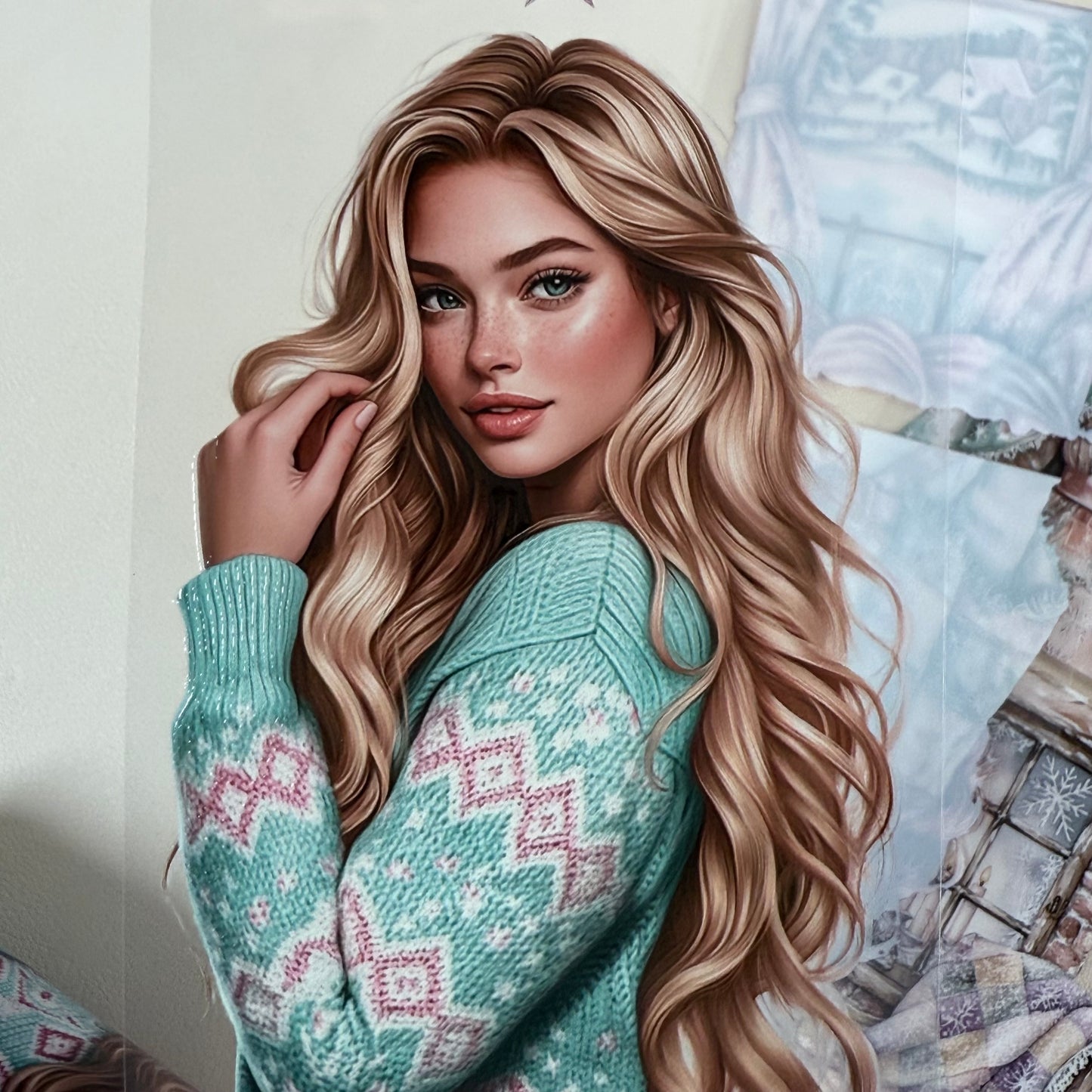 PET 3D raised Pink and teal Christmas and Frosted Fables tape,one roll fashion, junk journal, scrapbooking,bullet journal, card making.