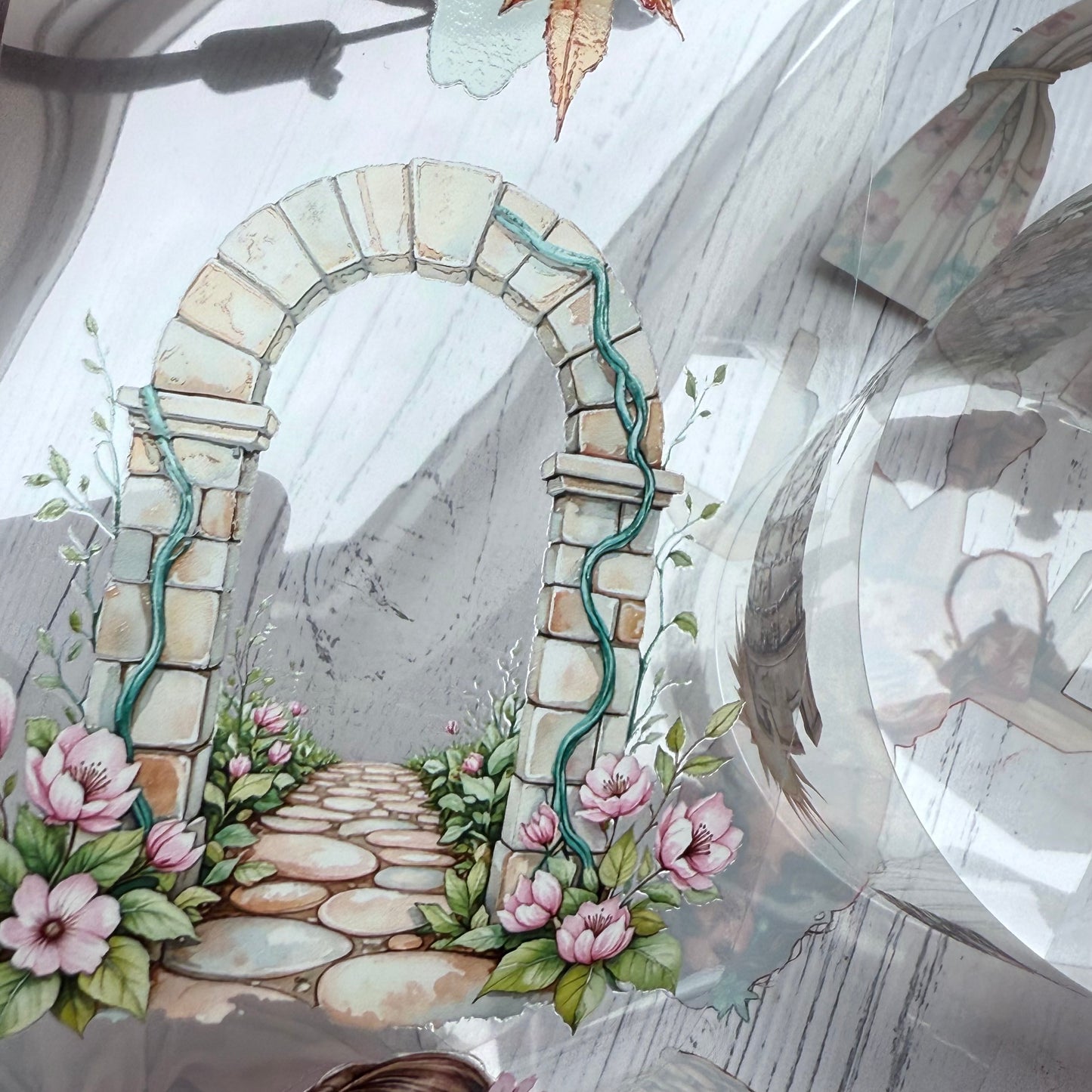 PET 3D raised Tranquil Garden and  Rustic Fairytale tape,one roll fashion, junk journal, scrapbooking,bullet journal, card making.