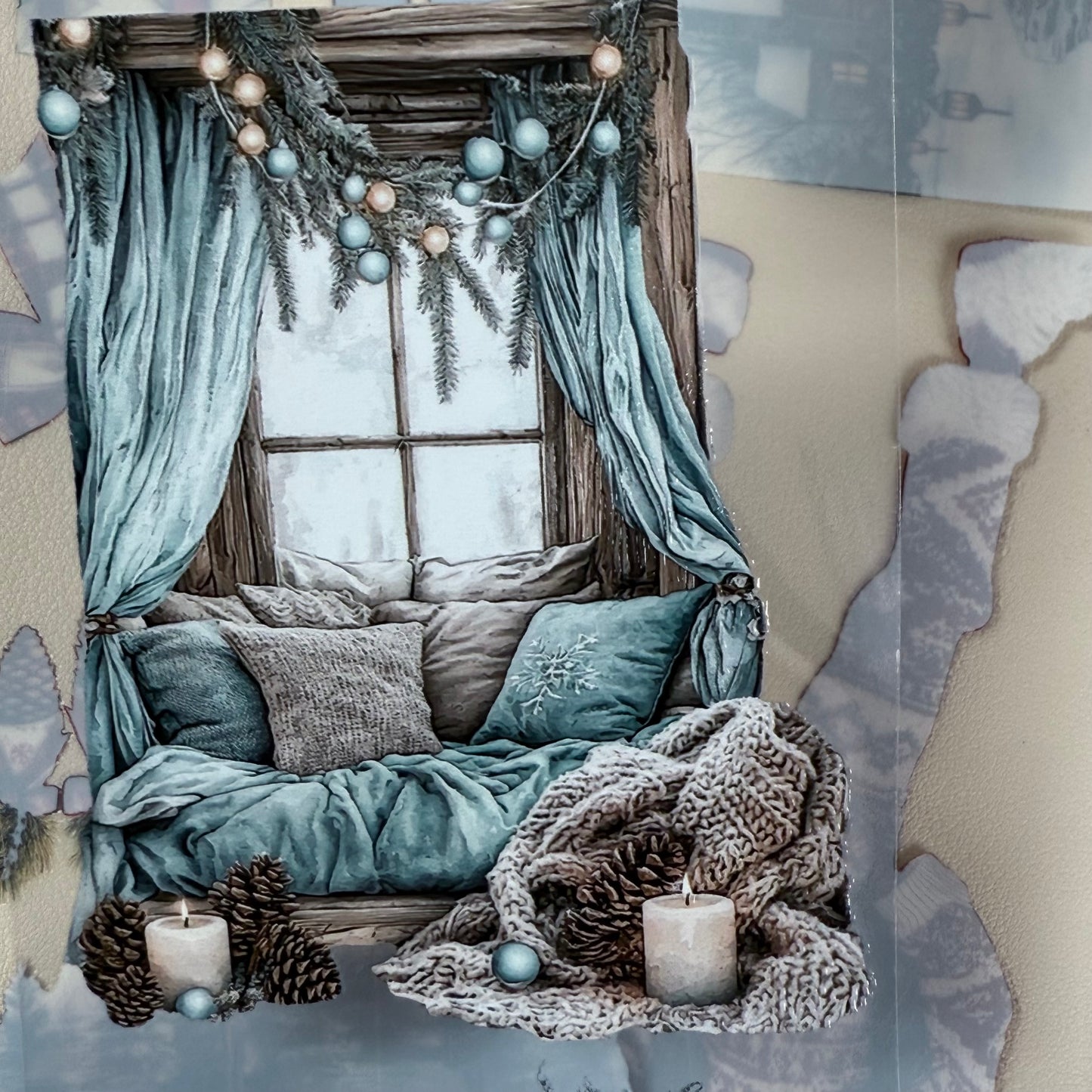 PET 3D raised Merry & Bright Christmas and Snowy Cabin tape,one roll fashion, junk journal, scrapbooking,bullet journal, card making.