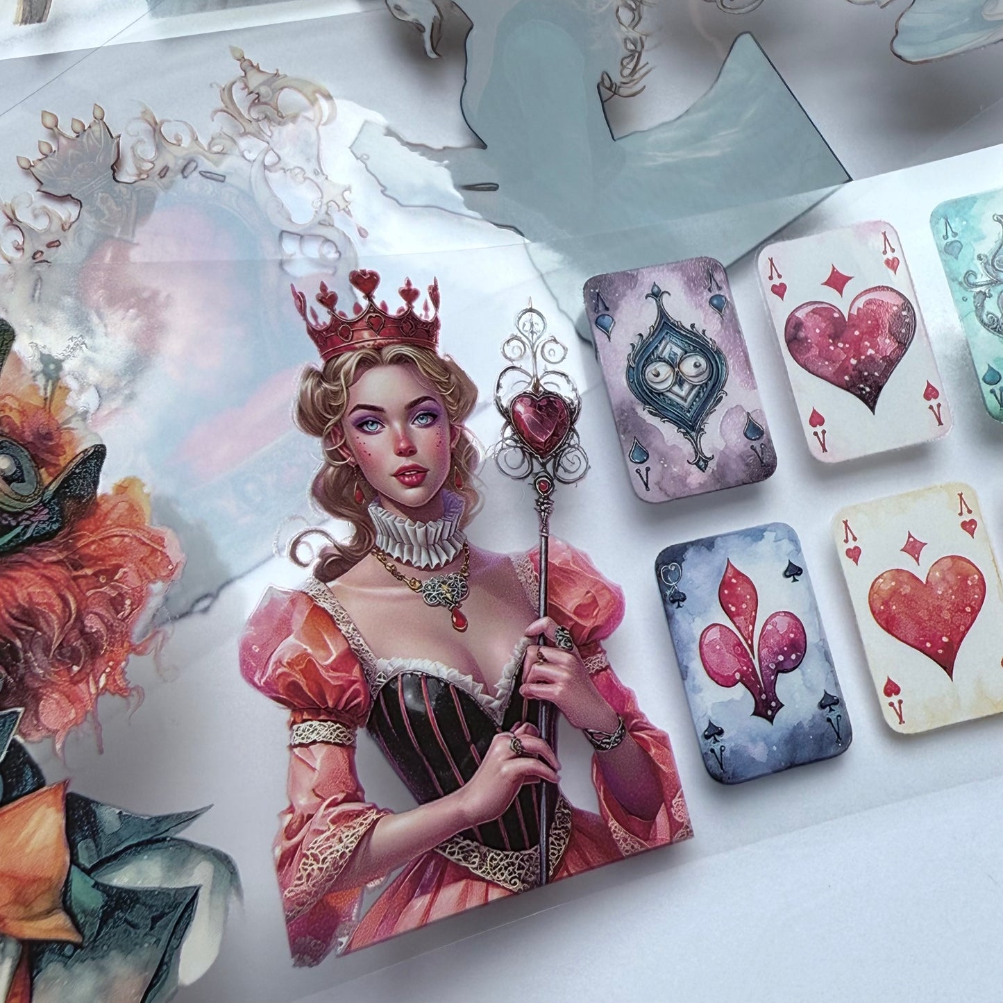 PET 3D raised Alice in Wonderland and Blush mint tape,one roll fashion, junk journal, scrapbooking,bullet journal, card making.