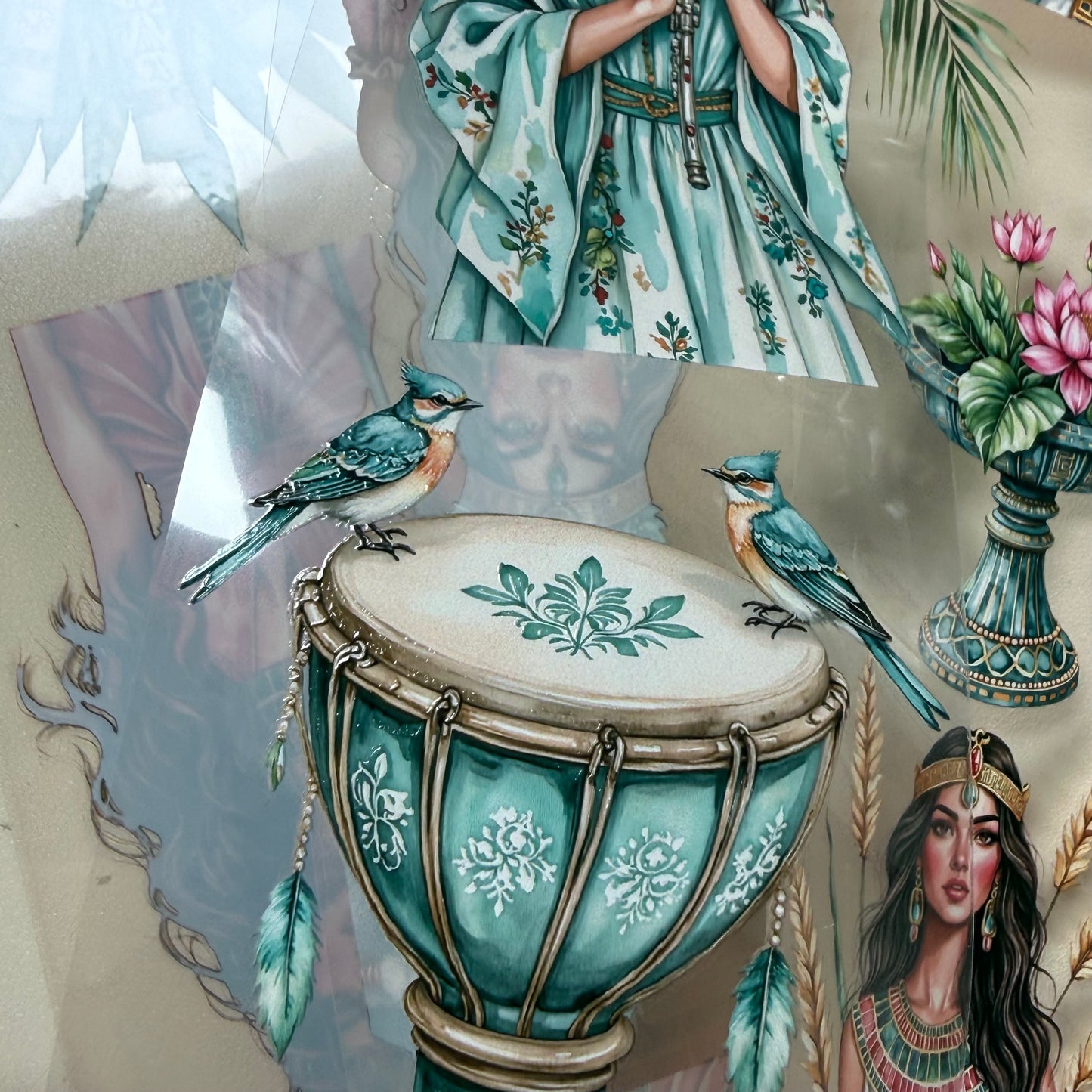 Pharaohs Garden and Bohemian Bird Muse PET 3D raised tape,one roll fashion, junk journal, scrapbooking,bullet journal, card making.