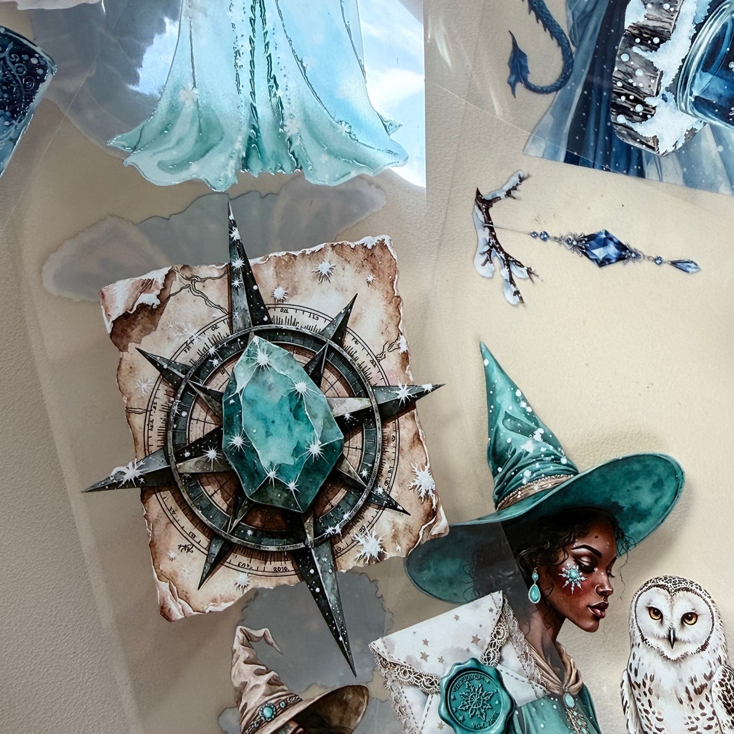 Turquoise Winter Witch and Sapphire Winter Witch PET 3D raised tape,one roll fashion, junk journal, scrapbooking,bullet journal, card making.