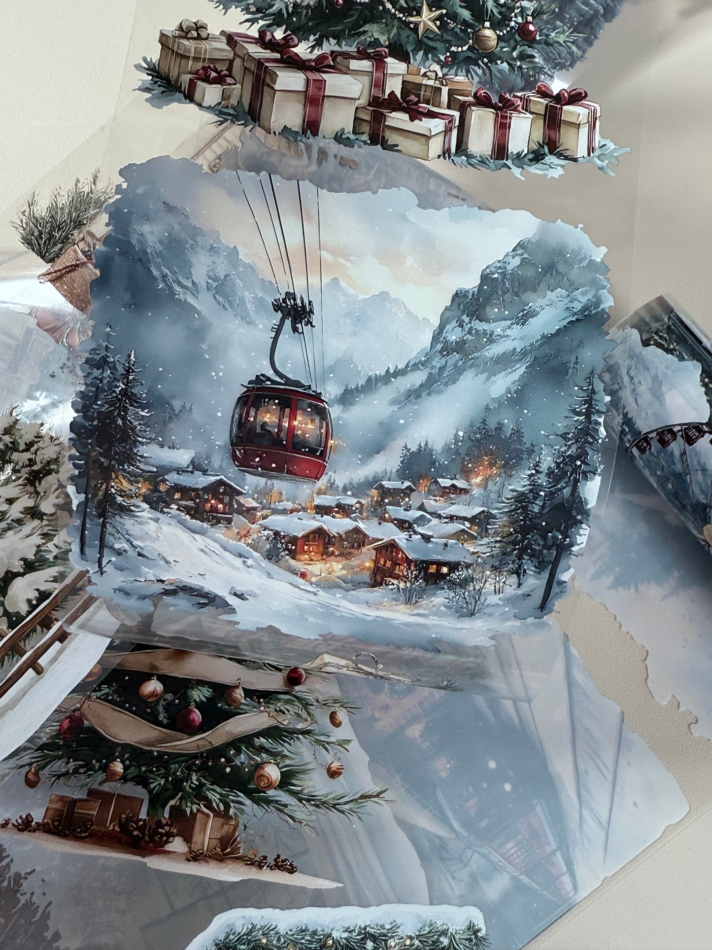 PET 3D raised Winter Landscape4 tape,one roll fashion, junk journal, scrapbooking,bullet journal, card making.