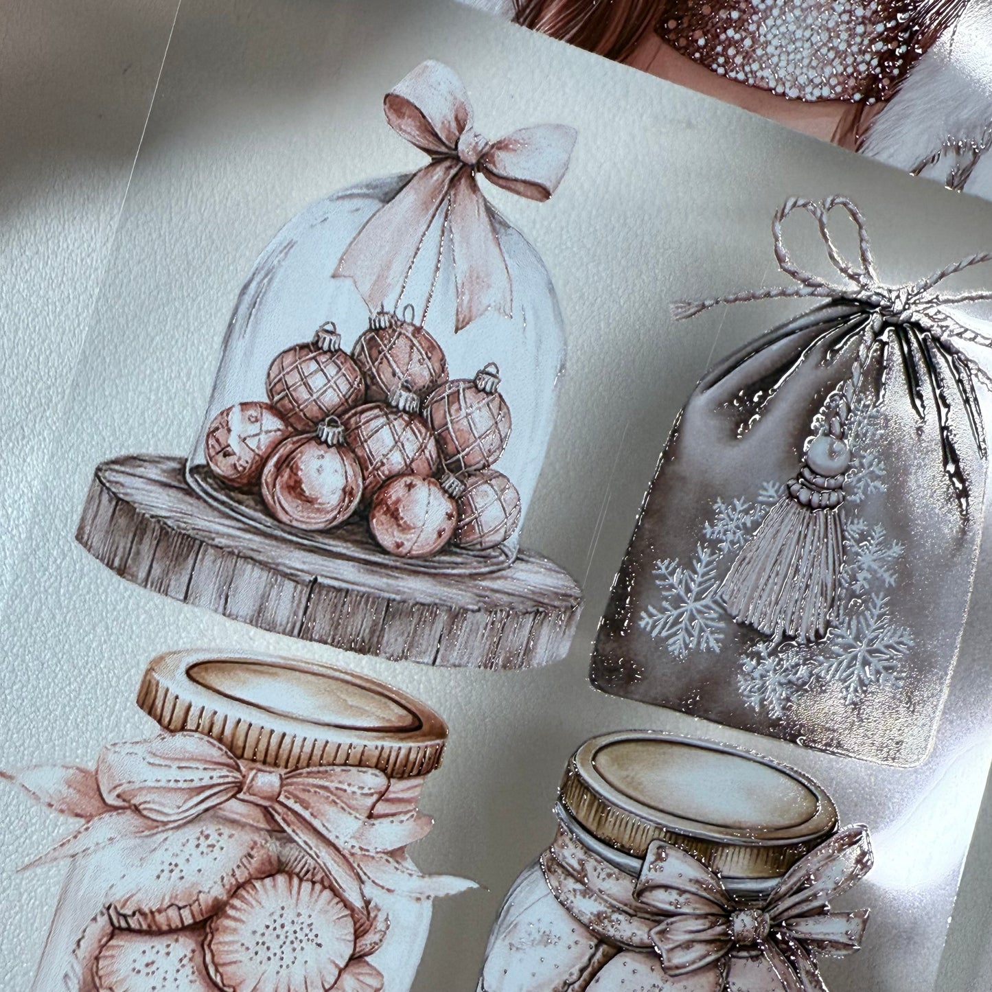 PET 3D raised Nordic Knit Winter and Champagne Christmas tape,one roll fashion, junk journal, scrapbooking,bullet journal, card making.