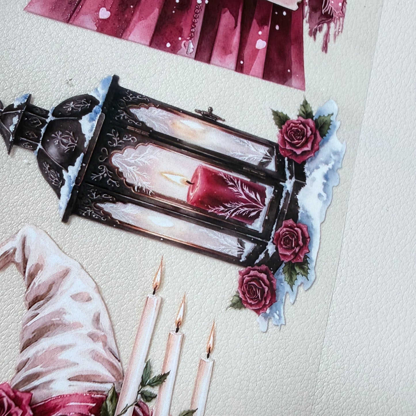 Ruby Winter Witch and Winter Cottage PET 3D raised tape,one roll fashion, junk journal, scrapbooking,bullet journal, card making.