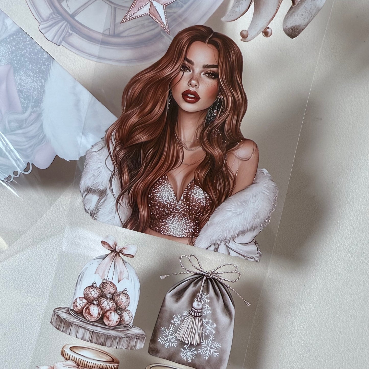 PET 3D raised Nordic Knit Winter and Champagne Christmas tape,one roll fashion, junk journal, scrapbooking,bullet journal, card making.