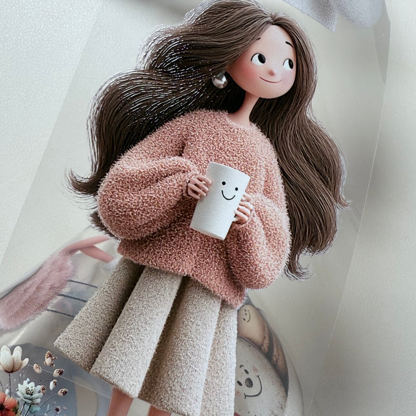 PET 3D raised Cozy Winter and Whimsical Fluffy Coffee tape,one roll fashion, junk journal, scrapbooking,bullet journal, card making.