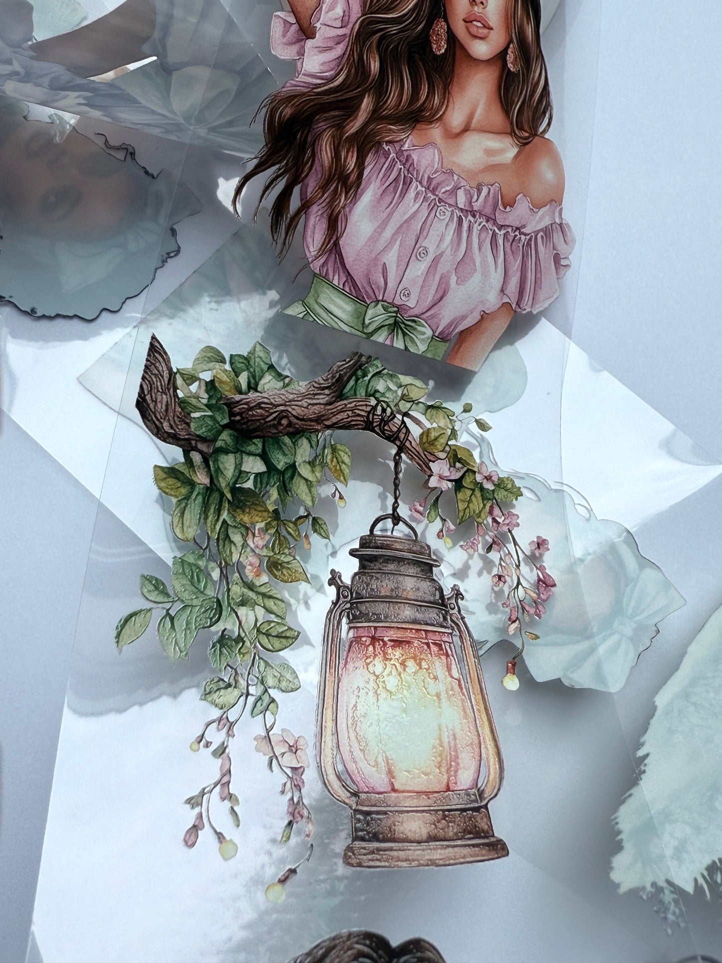 PET 3D raised Gentle spring and Hillside Blooms tape,one roll fashion, junk journal, scrapbooking,bullet journal, card making.