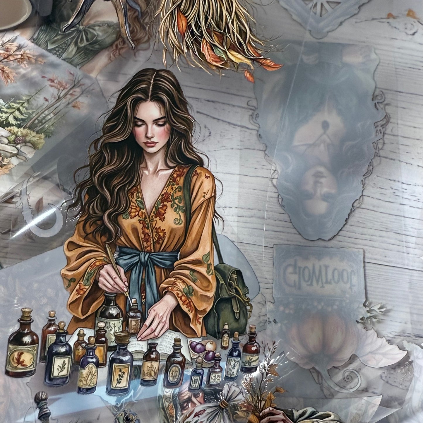 PET 3D raised Magical apothecary in autumn and Crimson canopy tape,one roll fashion, junk journal, scrapbooking,bullet journal, card making.