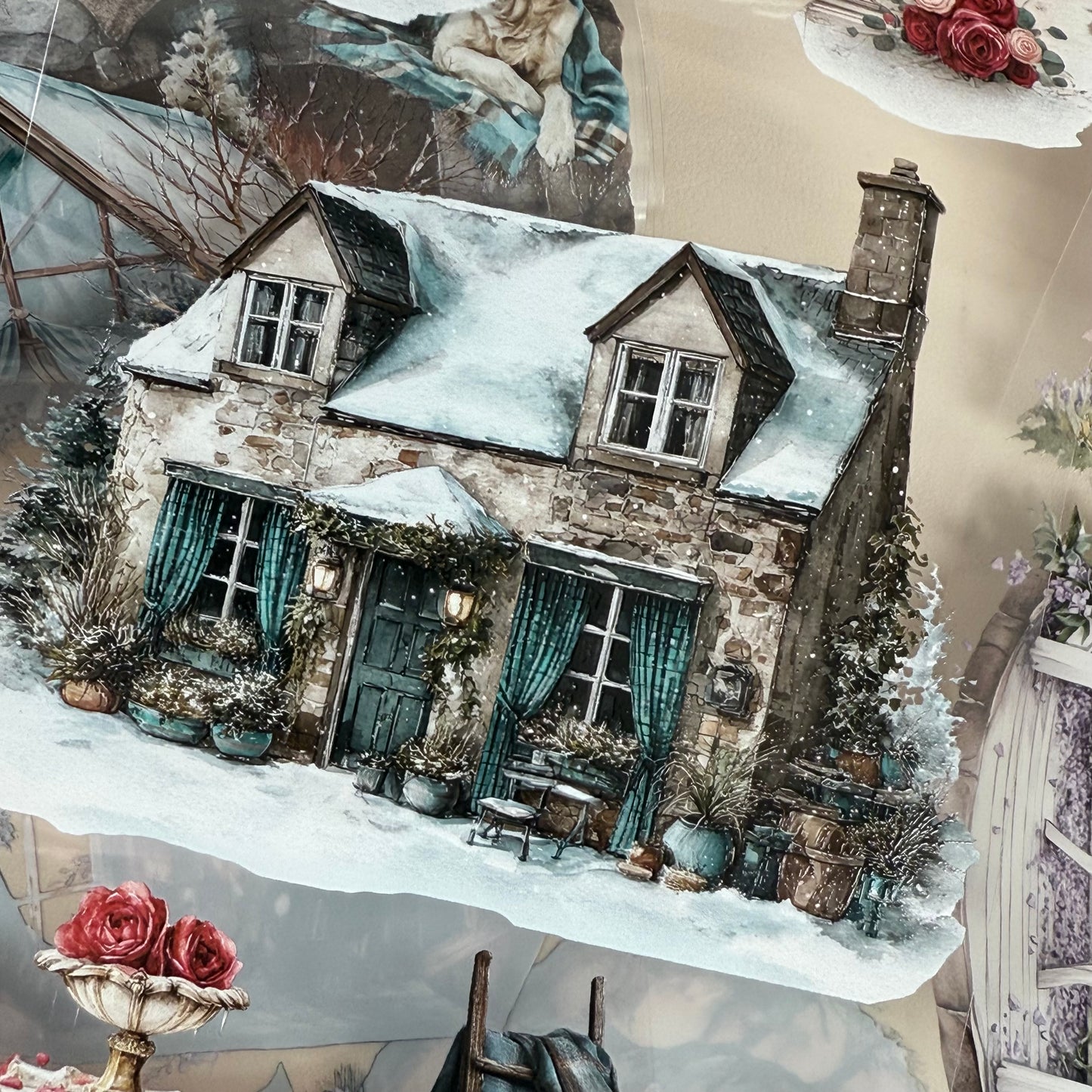 PET 3D raised Spring-Winter Landscape tape,one roll fashion, junk journal, scrapbooking,bullet journal, card making.