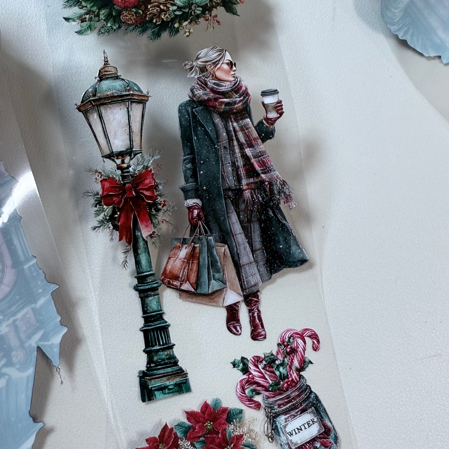 PET 3D raised Christmas Market and Frosted Winter tape,one roll fashion, junk journal, scrapbooking,bullet journal, card making.