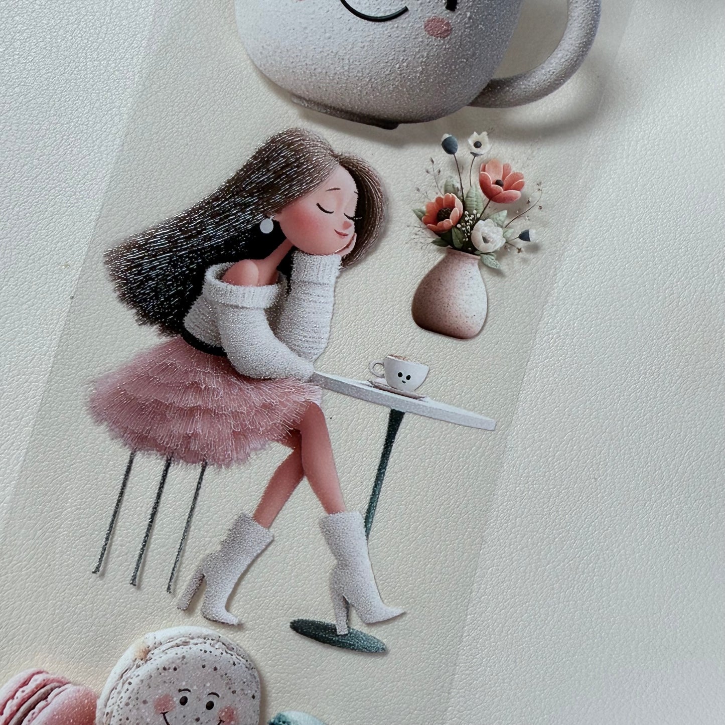 PET 3D raised Cozy Winter and Whimsical Fluffy Coffee tape,one roll fashion, junk journal, scrapbooking,bullet journal, card making.