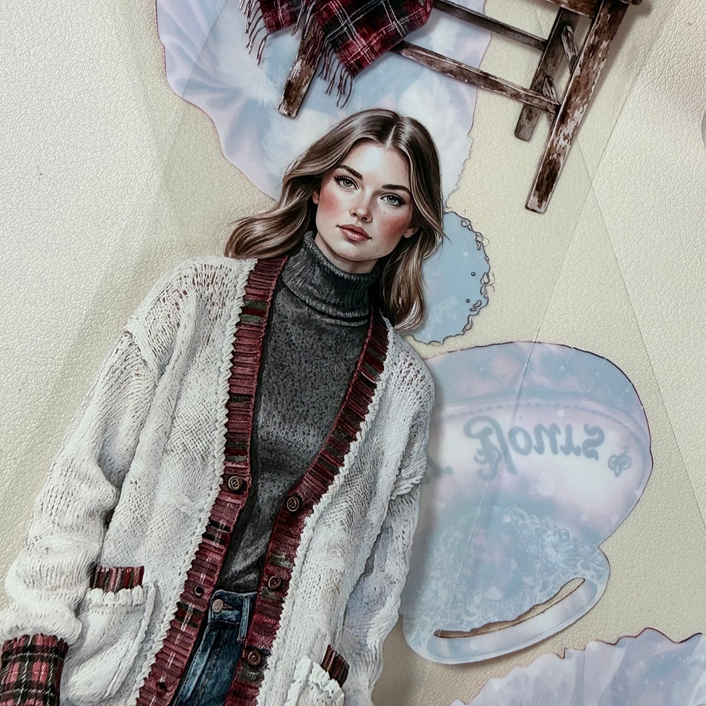Ruby Winter Witch and Winter Cottage PET 3D raised tape,one roll fashion, junk journal, scrapbooking,bullet journal, card making.