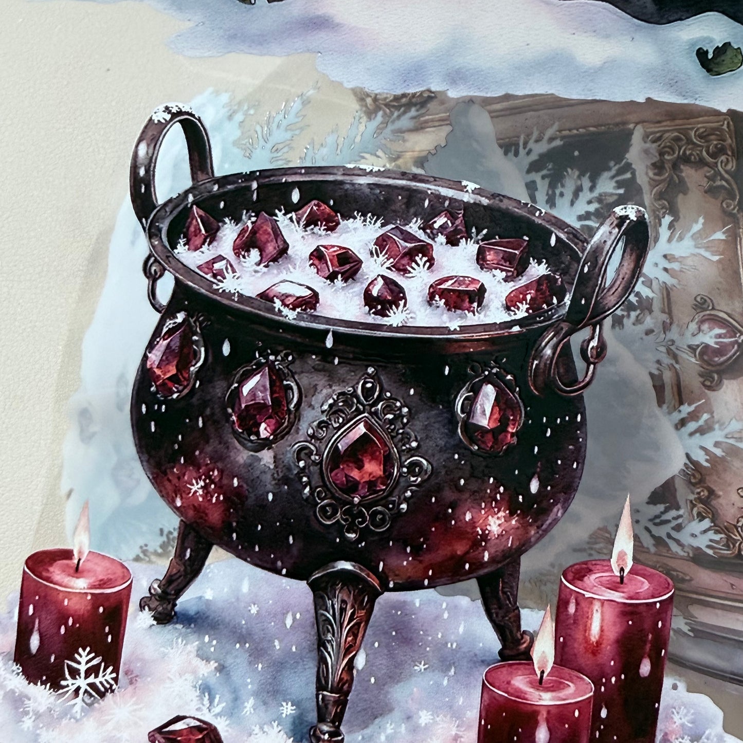 PET 3D raised Frosterd witch landscape tape,one roll fashion, junk journal, scrapbooking,bullet journal, card making.