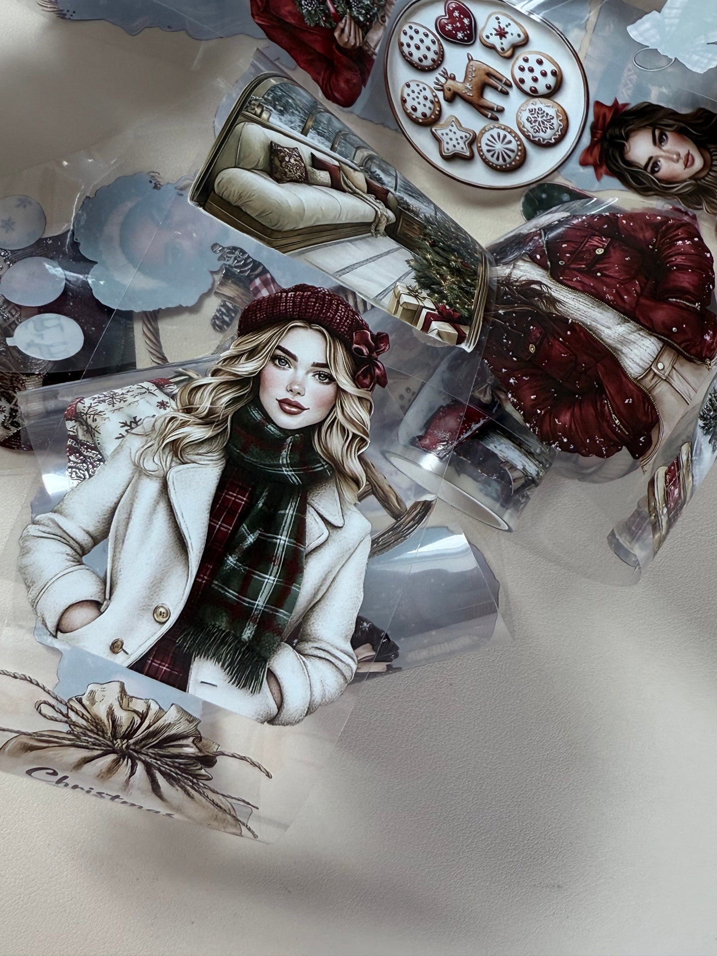 PET 3D raised Christmas  countryside and Peppermint mocha Noel tape,one roll fashion, junk journal, scrapbooking,bullet journal, card making.