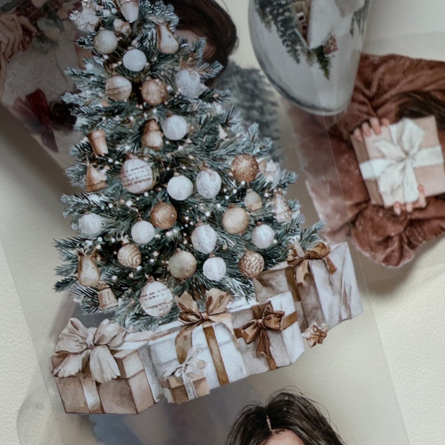 PET 3D raised Classic Christmas and Wooden Cabin tape,one roll fashion, junk journal, scrapbooking,bullet journal, card making.