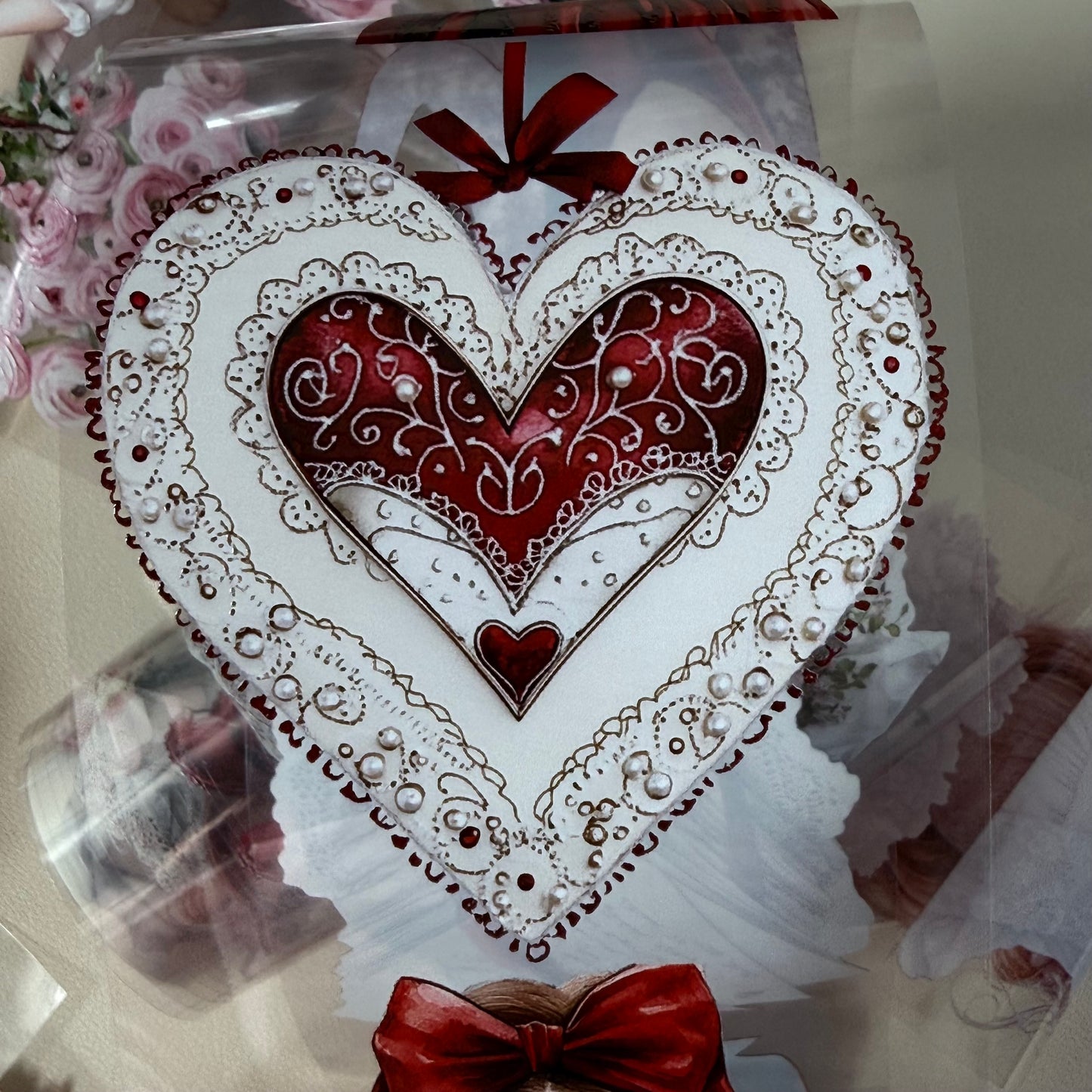 Heart to Heart and Romantic Spring PET 3D raised tape,one roll fashion, junk journal, scrapbooking,bullet journal, card making.
