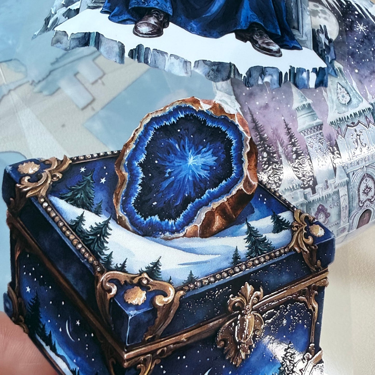 Moonlit Frost Witch and Lapis Lazuli Winter Witch PET 3D raised tape,one roll fashion, junk journal, scrapbooking,bullet journal, card making.