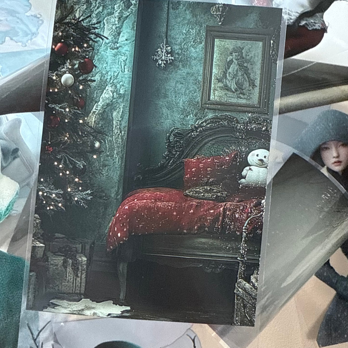 PET 3D raised Winter Woman and Goth Christmas tape,one roll fashion, junk journal, scrapbooking,bullet journal, card making.