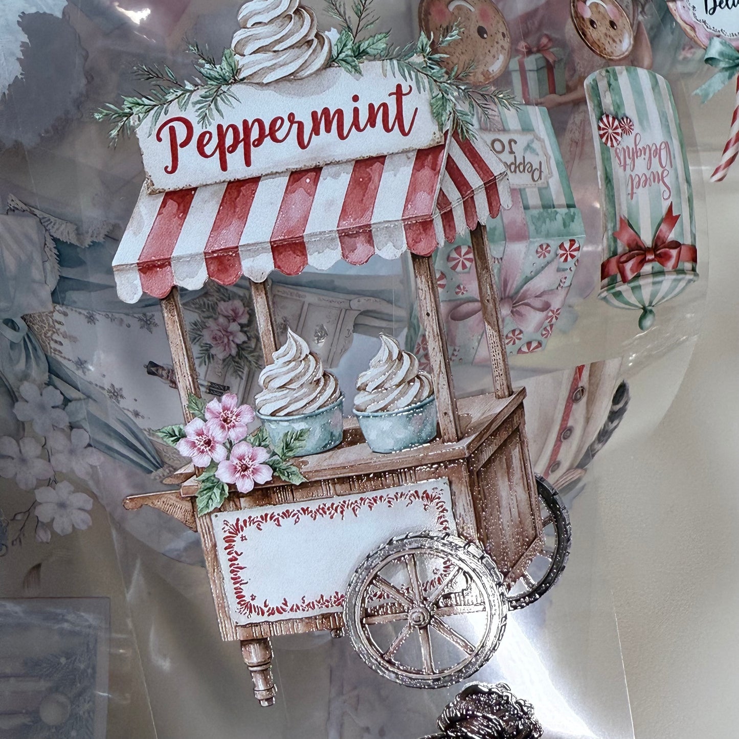 PET 3D raised Candy Cane Lane2 and Holiday Dreams tape,one roll fashion, junk journal, scrapbooking,bullet journal, card making.