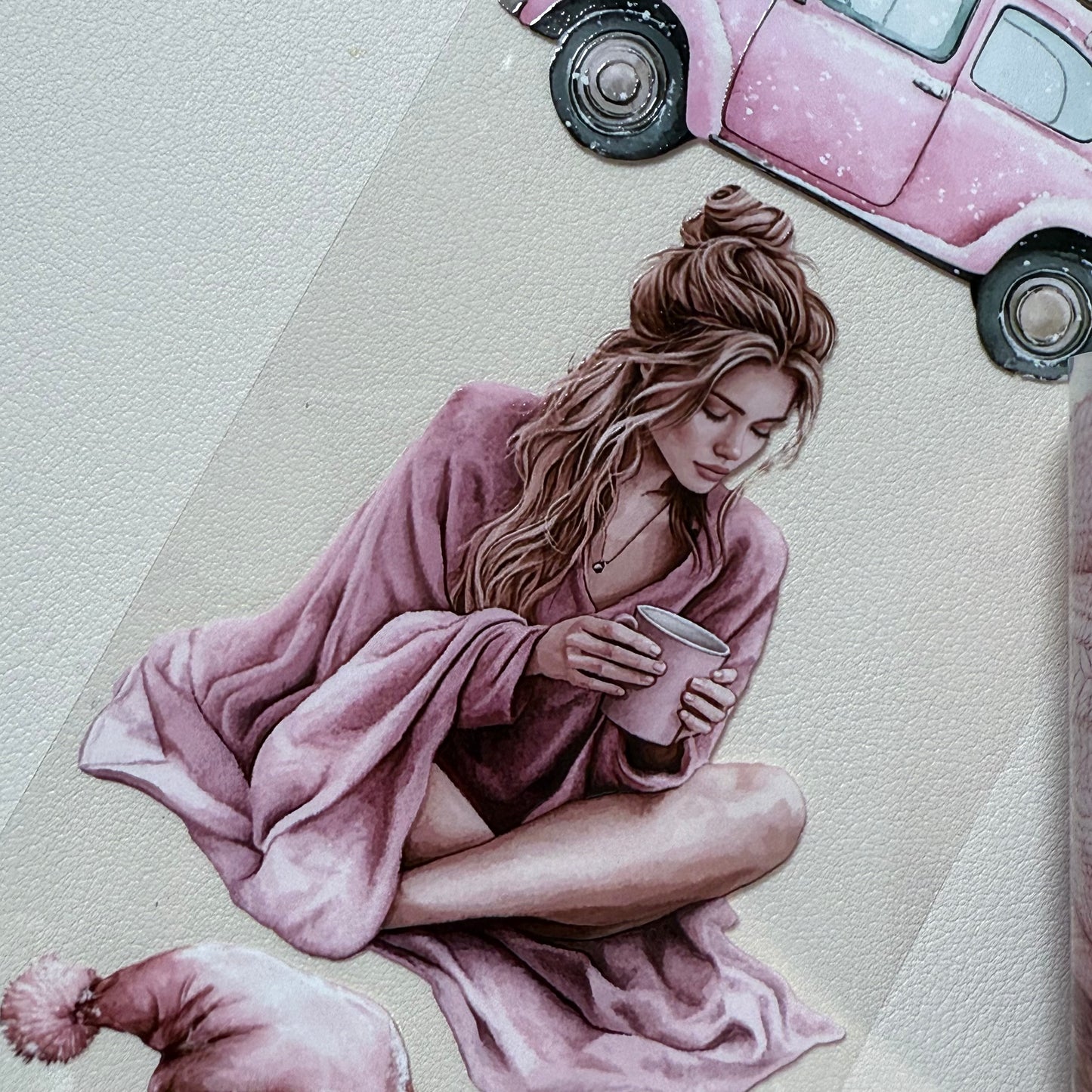 PET 3D raised Pink Winter and Winter Wishes tape,one roll fashion, junk journal, scrapbooking,bullet journal, card making.