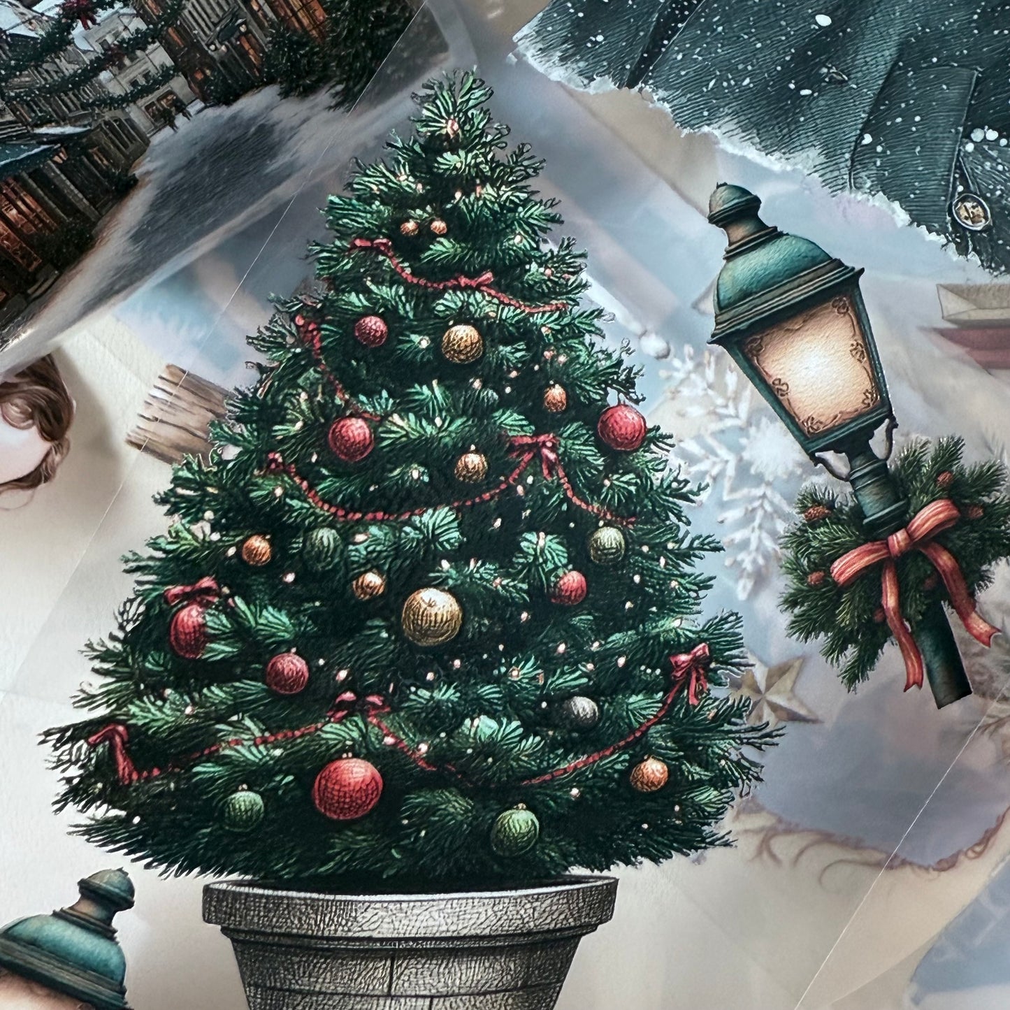 PET 3D raised Christmas in the city and Boho Golden Christmas tape,one roll fashion, junk journal, scrapbooking,bullet journal, card making.