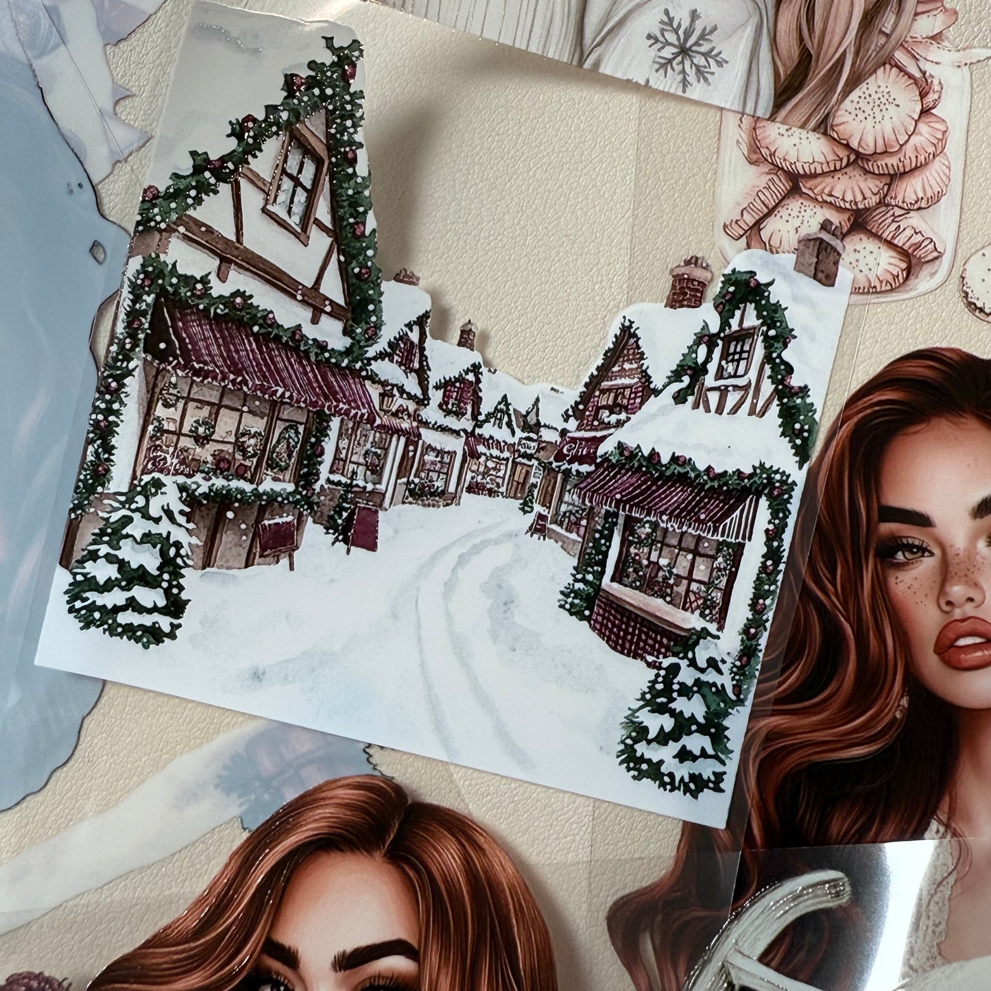 PET 3D raised Nordic Knit Winter and Champagne Christmas tape,one roll fashion, junk journal, scrapbooking,bullet journal, card making.