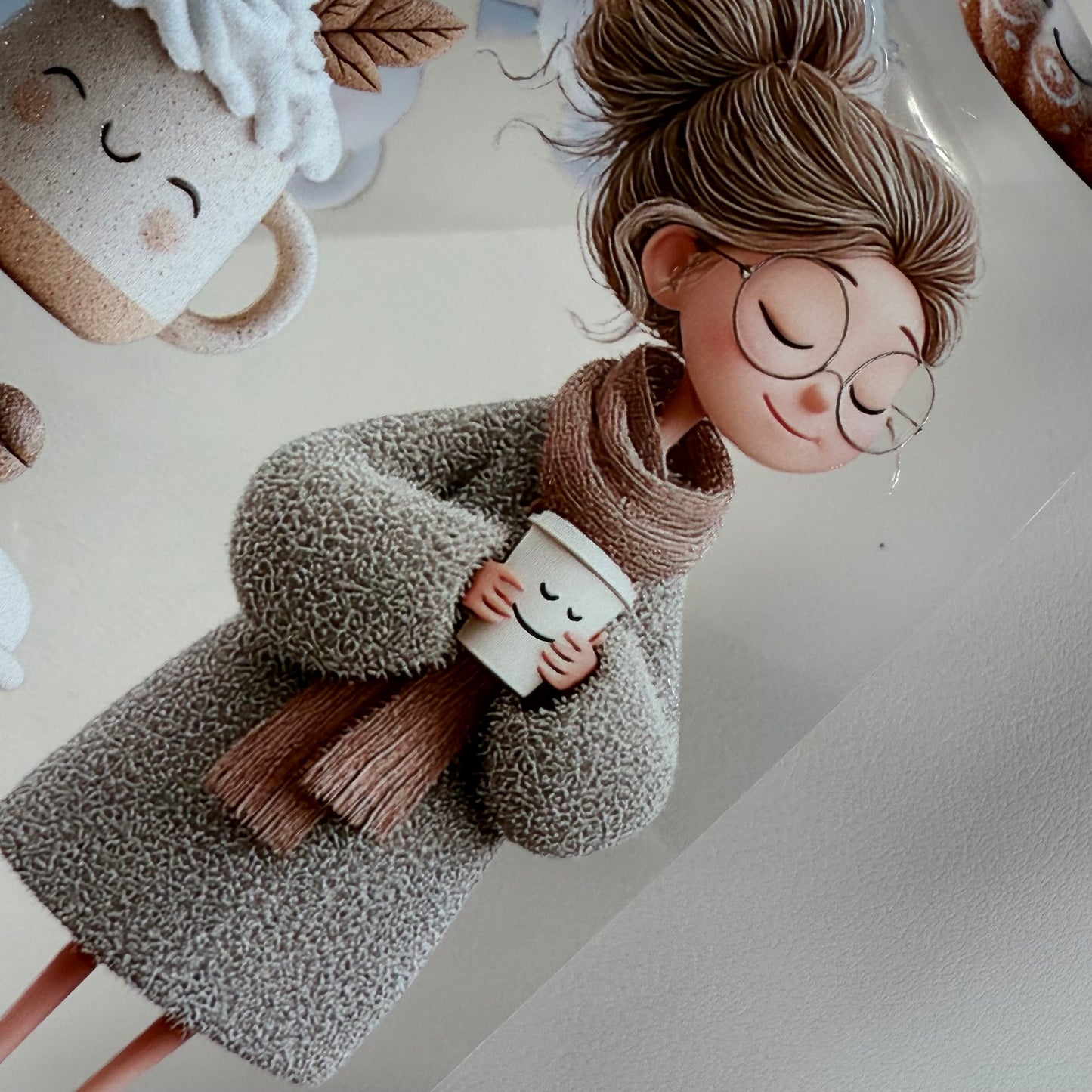 PET 3D raised Cozy Winter and Whimsical Fluffy Coffee tape,one roll fashion, junk journal, scrapbooking,bullet journal, card making.