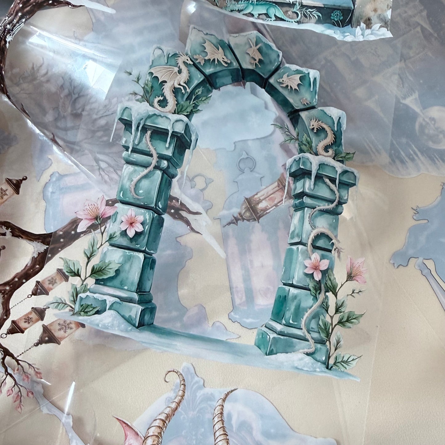 PET 3D raised Frosterd witch landscape tape,one roll fashion, junk journal, scrapbooking,bullet journal, card making.