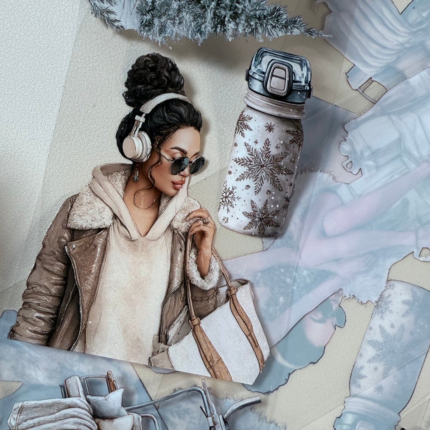 PET 3D raised Winter Adventure and Glam Christmas tape,one roll fashion, junk journal, scrapbooking,bullet journal, card making.