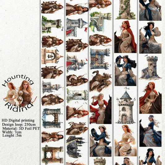 PET 3D raised Hunting and riding tape,one roll fashion, junk journal, scrapbooking,bullet journal, card making.