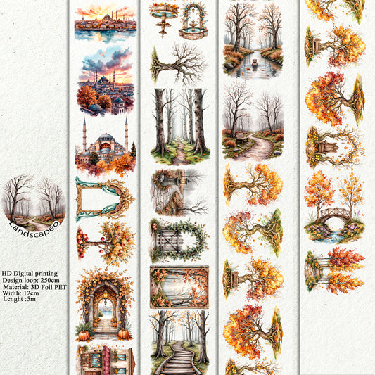 PET 3D raised Landscape6   tape,one roll fashion, junk journal, scrapbooking,bullet journal, card making.