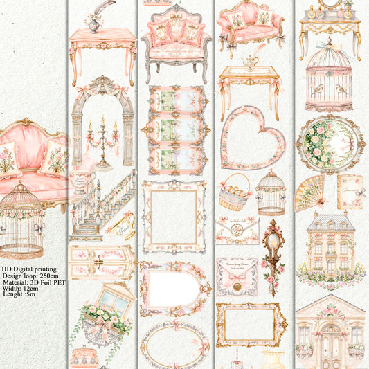 PET 3D raised Landscape Rococo addiction tape,one roll fashion, junk journal, scrapbooking,bullet journal, card making.