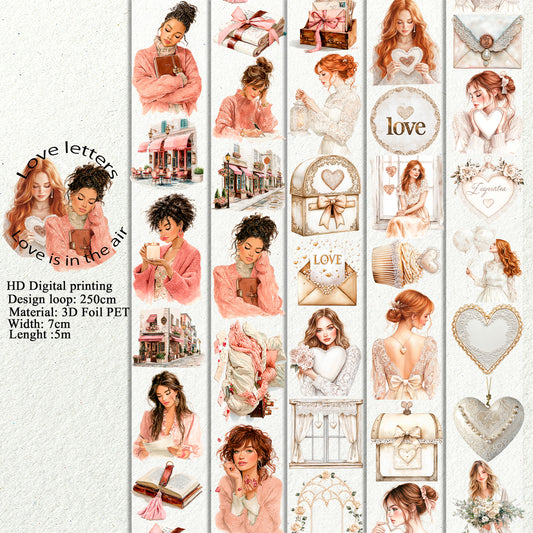 Love letters and Love is in the air PET 3D raised tape,one roll fashion, junk journal, scrapbooking,bullet journal, card making.