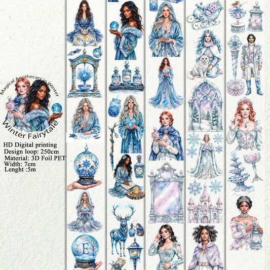 PET 3D raised Magical Apothecary in Winter and Winter Fairytale tape,one roll fashion, junk journal, scrapbooking,bullet journal, card making.