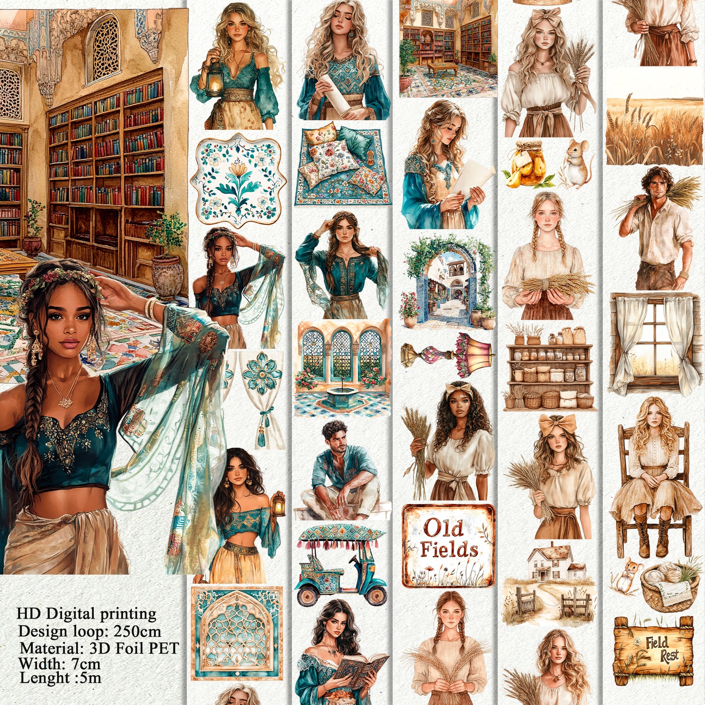 Moorish Alhambra Whispers and Rusted Plow and Wild Grains PET 3D raised tape