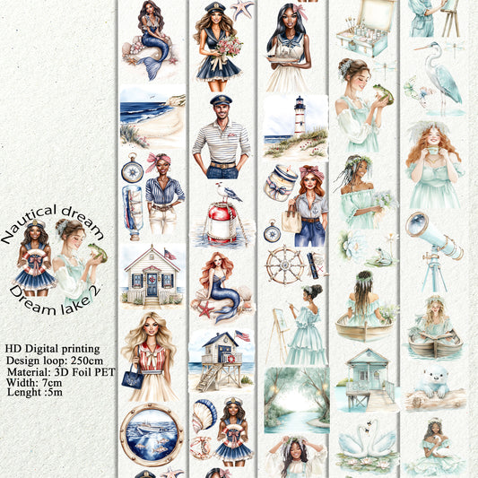 PET 3D raised Nautical dream and Dream lake 2 tape,one roll fashion, junk journal, scrapbooking,bullet journal, card making.