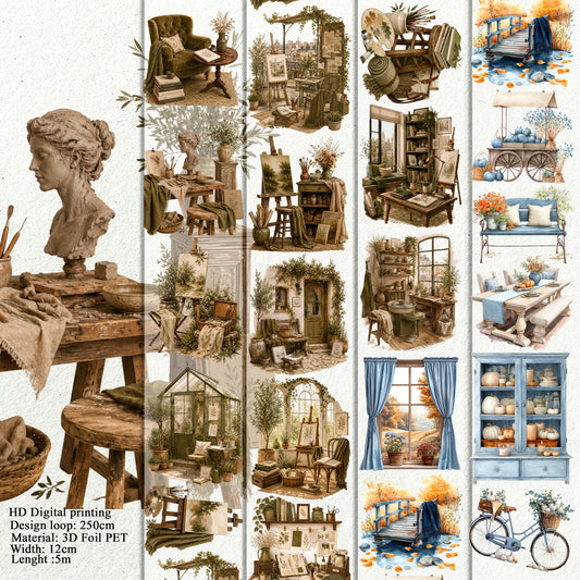 Olive and Cozy Harvest Landscape PET 3D raised tape.