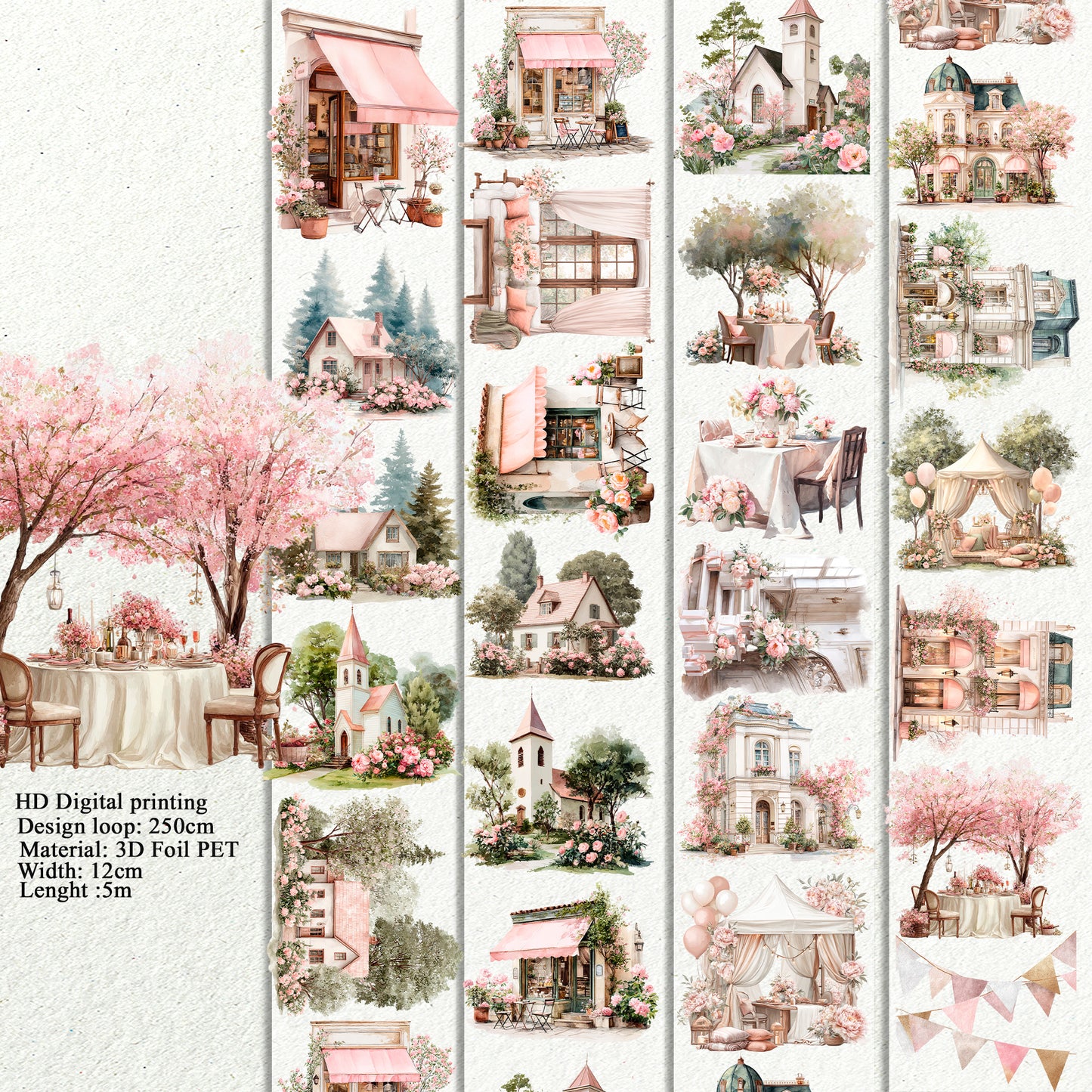 PET 3D raised Peony garden Landscape tape