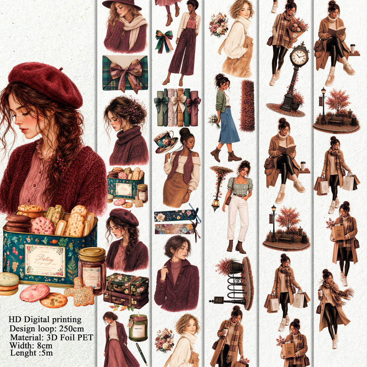 Preppy Fall Aesthetic and Autumn City PET 3D raised tape