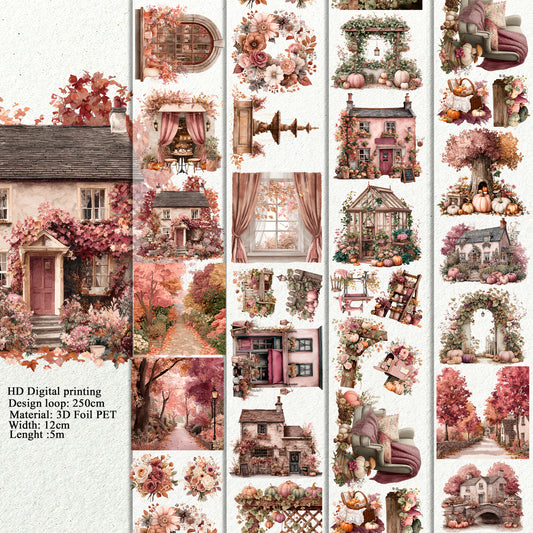 Romantic fall and Cottagecore Autumn Garden Landscape PET 3D raised tape.